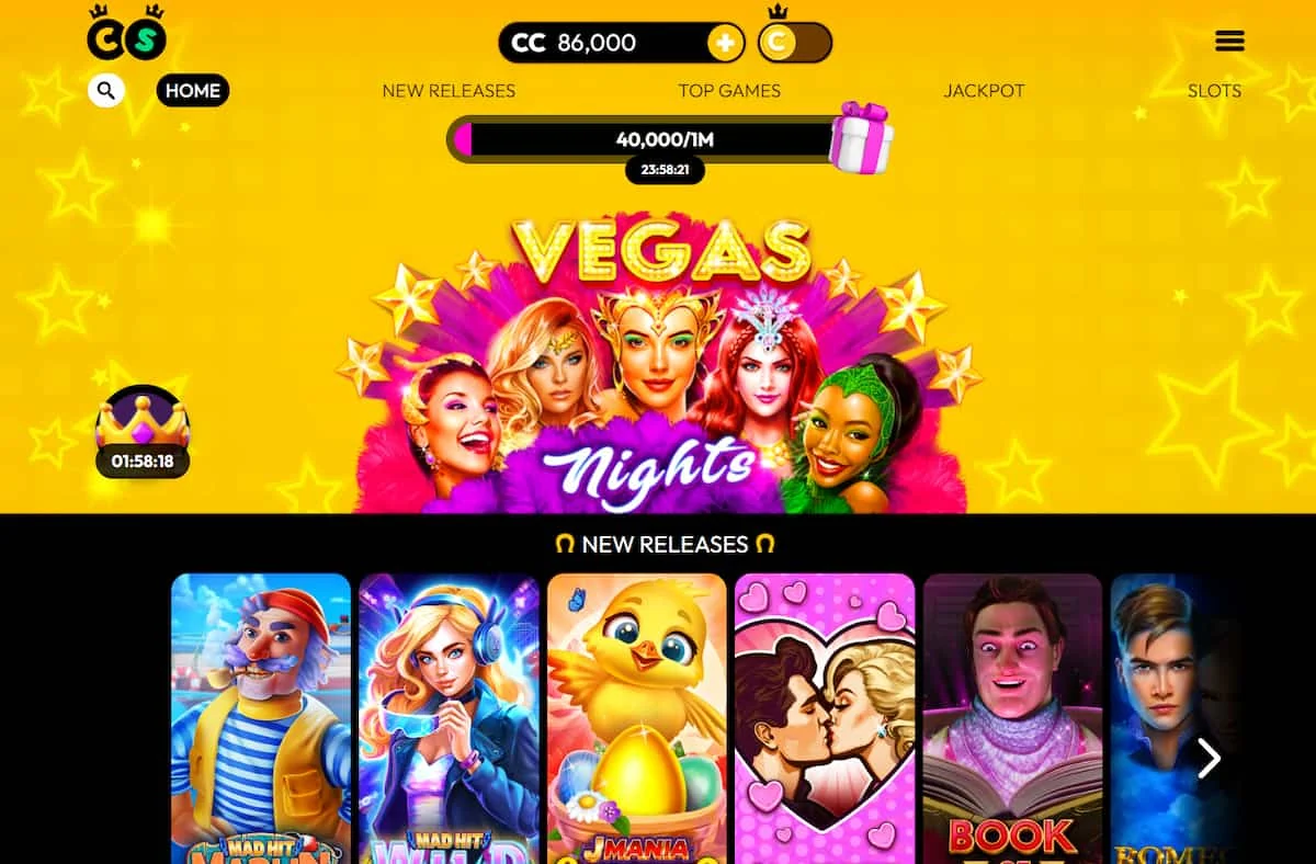 CrownCoins Casino games lobby interface screenshot